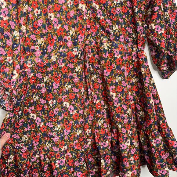 Shop The Mint Floral Ruffle Sleeve Mini Dress Gold Combo Multicolor Size XL - Picture 5 of 7